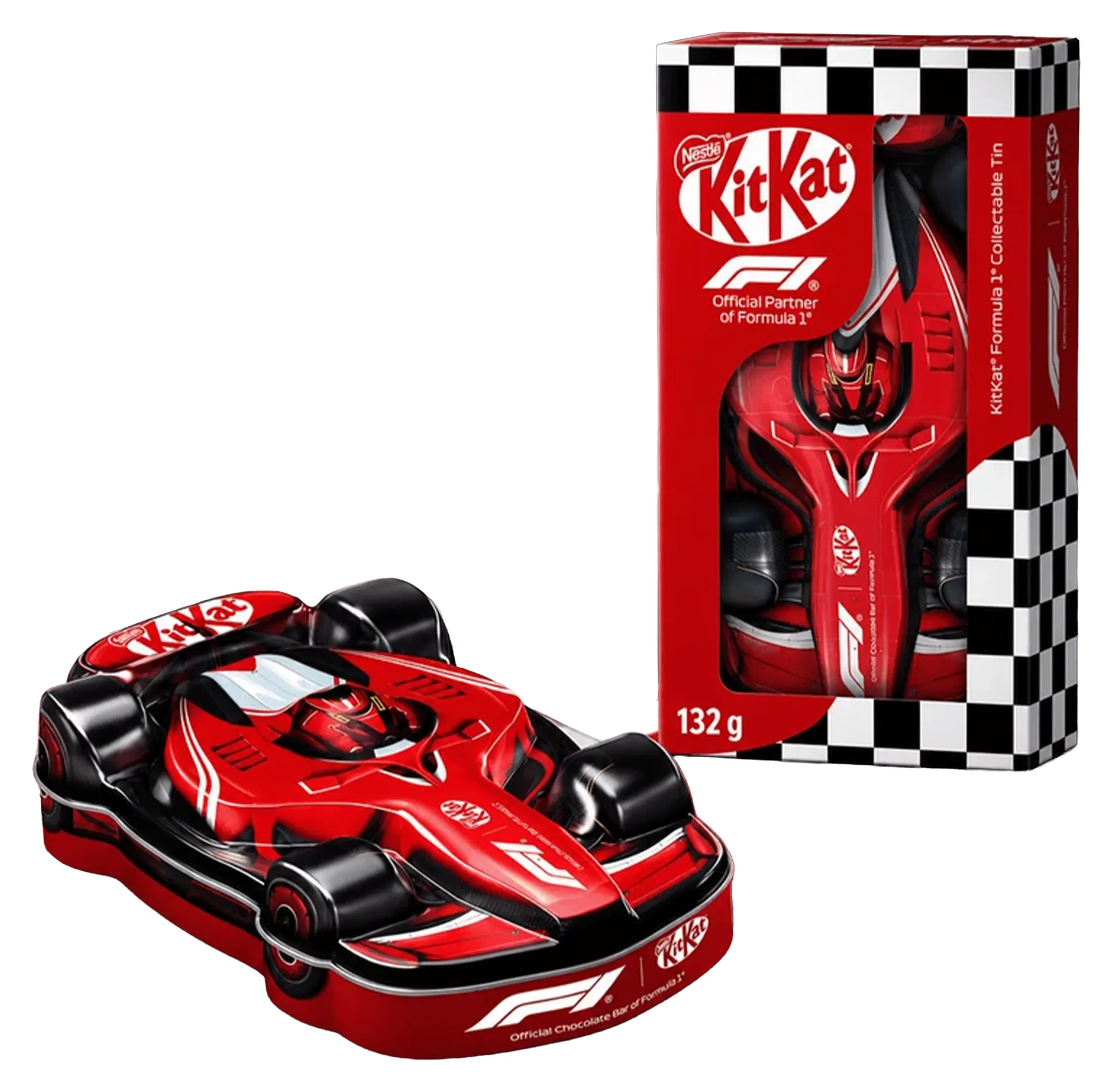 KitKat Formula 1 Collectable Tin, lata metálica coleccionable con forma de monoplaza de 132 g
