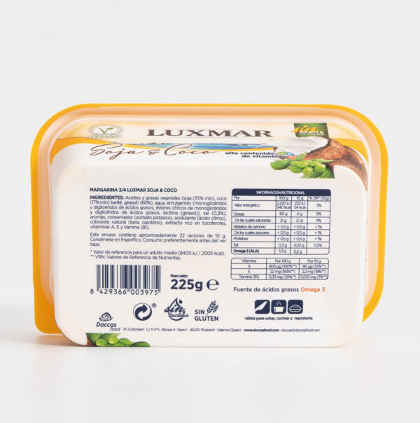 Ingredientes Margarina Luxmar Soja&Coco